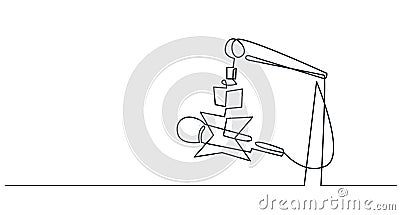 Continuous Line Drawing of Vector radio station microphone icon. Vector Illustration