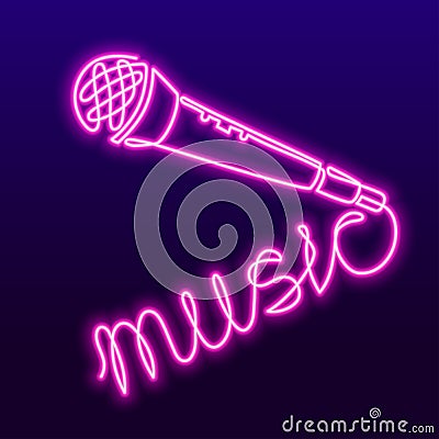 Continuous Line Drawing of Vector wired microphone icon. Karaoke neon sign, bright signboard, light banner. Karaoke Bar Vector Illustration