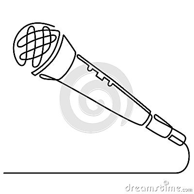 Continuous Line Drawing of Vector wired microphone icon thin line for web and mobile, modern minimalistic linear design Vector Illustration