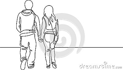 Continuous line drawing of walking couple Vector Illustration