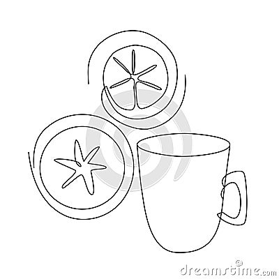 Continuous Line Drawing warm drinks, lemon tea. Trendy one line draw design vector illustration Vector Illustration