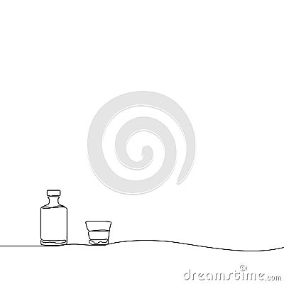 Continuous line drawing Whiskey and a glass. Vector illustration. Vector Illustration