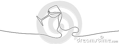 Continuous line drawing of wine glass. Wine glass linear icon. One line drawing. Vector illustration Vector Illustration