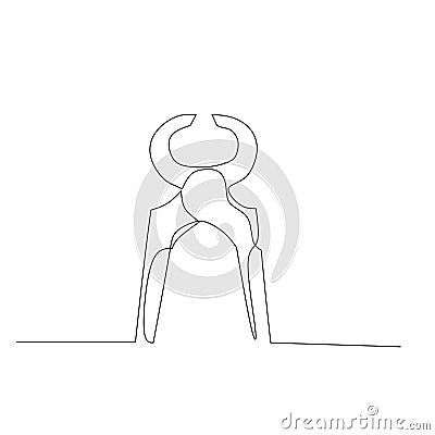 Continuous line drawing of a wire cutting nail puller pincer. Simple flat hand drawn style vector for tool in engineering and Vector Illustration