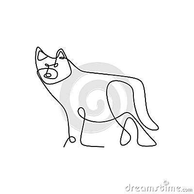 continuous line drawing of wolf animals with a simple design Cartoon Illustration