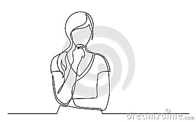 Continuous line drawing of woman confused thinking Vector Illustration