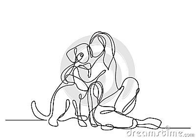 Continuous line drawing of woman with dog Vector Illustration