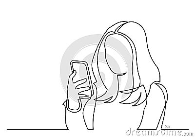 Continuous line drawing of woman reading mobile phone Vector Illustration