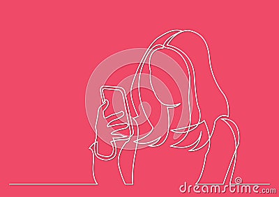 Continuous line drawing of woman reading mobile phone Vector Illustration