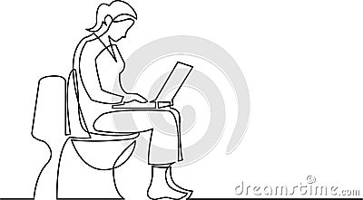 Continuous line drawing of woman sitting on toilet seat Vector Illustration