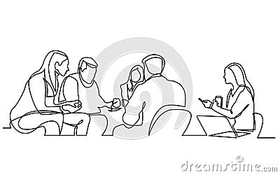 Continuous line drawing of work team having meeting Stock Photo