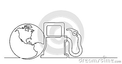 Continuous line drawing of world planet with gas petrolium pump Vector Illustration