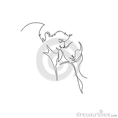 Continuous line drawing of a young couple who are hugging. Vector illustration Vector Illustration