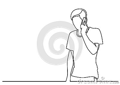 Continuous line drawing of young man talking on mobile phone Vector Illustration