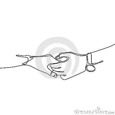 Continuous line drawings of hands holding together Vector Illustration