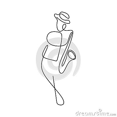 continuous line drawings playing trumpets, with a minimalist, simple design Vector Illustration