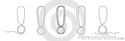 Continuous Line Exclamation Mark, One Line Important Symbol Vector Illustration