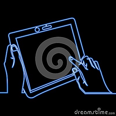 Continuous line finger on the screen neon concept Vector Illustration