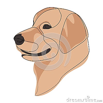 Continuous line Golden Retriever. Single line minimal style vector Labrador dog illustration. Portrait Vector Illustration