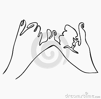 Continuous line Hand pinky promise concept Vector Illustration
