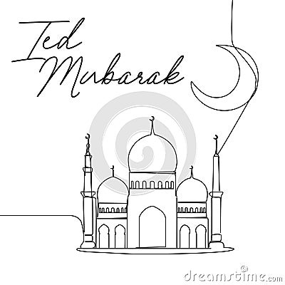 continuous line happy mubarak Vector Illustration