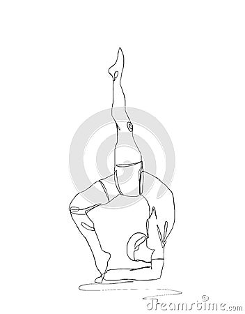 Continuous line ink drawing. Sport man engaged in yoga on white background.llustration. Stock Photo