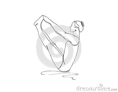 Llustration. Continuous line ink drawing. Sport woman engaged in yoga on white background. Stock Photo