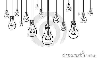 Continuous line a lot of light bulbs, many ideas, creativity concept Vector Illustration