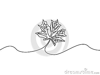 Continuous line maple leaf, nature. Autumn theme. Vector illustration. Vector Illustration