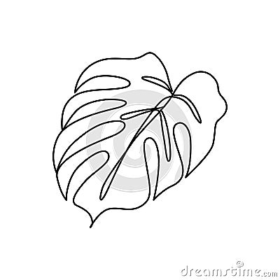 Continuous line monstera leaf. Tropical leaves contour drawing Vector Illustration