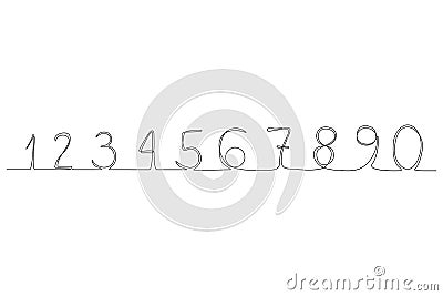 Continuous line numbers 0-9. New minimalism. Doodle numbers. Continuous line set of numbers. Vector Illustration