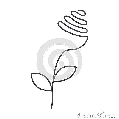 Continuous line rose with leaves. Abstract modern decoration, logo. Vector illustration. One line drawing of flower form. Fancy li Vector Illustration