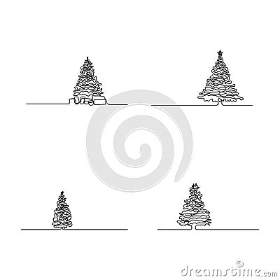 Continuous line set of Christmas tree. Vector illustration. Vector Illustration