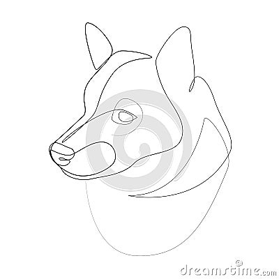 Continuous line Shiba Inu. Single line minimal style dog vector illustration. Portrait Vector Illustration