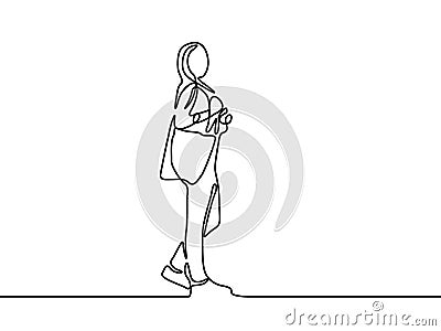 Continuous line student standing girl. First day of college. Vector illustration. Vector Illustration