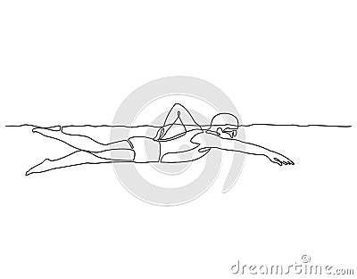 Continuous line young male swimming vector Vector Illustration