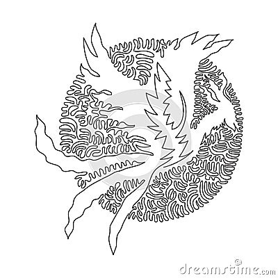 Continuous one curve line drawing of adorable phoenix abstract art in circle. Vector Illustration