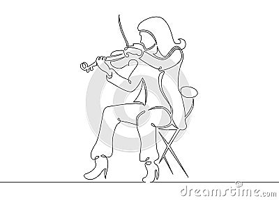 A continuous one drawn single line of a musician is played by a violinist woman Stock Photo