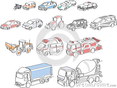 Continuous one line art minimal vector icons transportation small and big cars automotives automobiles Stock Photo