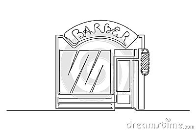 Continuous one line barber shop building Vector Illustration