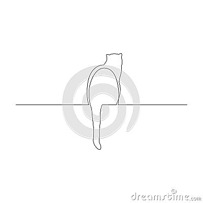 Continuous one line cat sit with its tail dangling on a window sill or parapet. Vector illustration. Vector Illustration