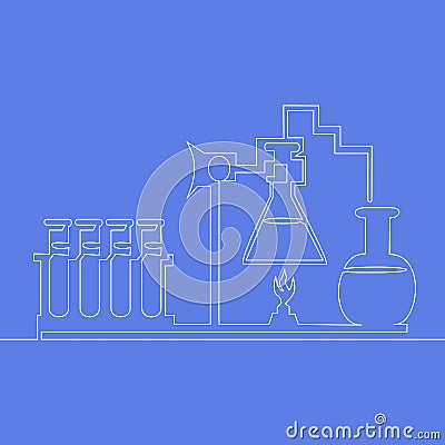 Continuous one line Chemical lab retorts Vector Vector Illustration