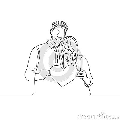 Continuous one line couple in love hold the heart valentine Vector Illustration