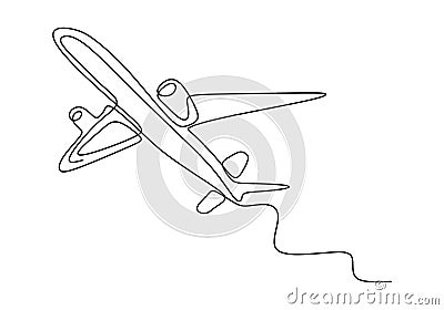 Continuous one line drawing of airplane minimalism hand drawn sketch lineart design. Vector transportation and travel theme Vector Illustration