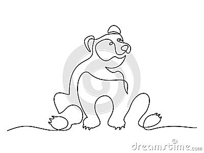 Continuous one line drawing. Bear sitting symbol. Cartoon Illustration