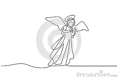 Bible Merry christmas angel woman one line drawing Vector Illustration