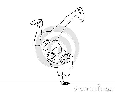 Continuous one line drawing break dance. Person doing sport dance activity. Minimalist design vector illustration Vector Illustration