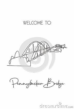 Continuous one line drawing 360 Bridge Texas skyline, Pennybacker Bridge. Beautiful landmark. World landscape tourism travel wall Vector Illustration