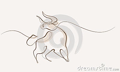 Continuous one line drawing. Bull cow icon Vector Illustration