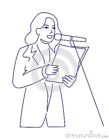 Continuous line drawing of business coach talking before audience vector illustration Vector Illustration